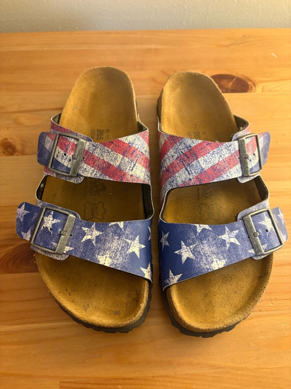 Double-Buckle Women’s Sandals in Red, White & Blue